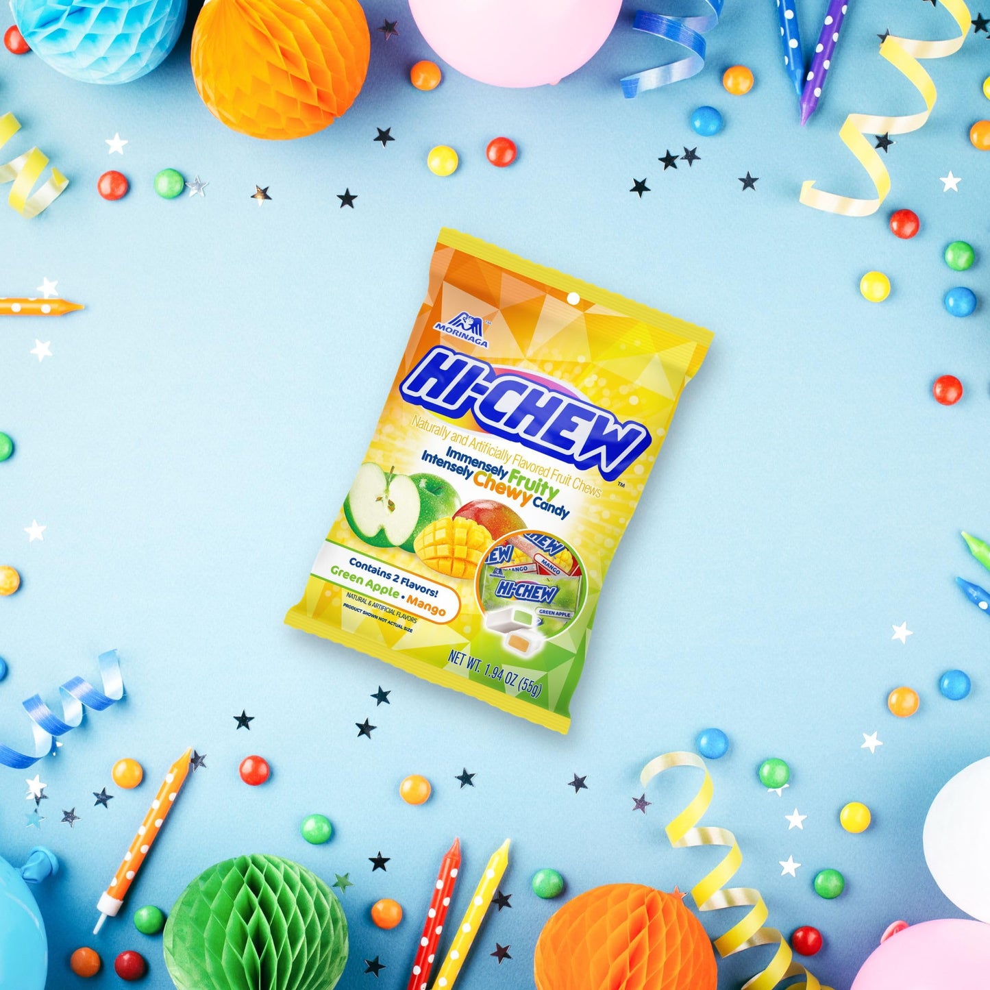 Hi-Chew Green Apple & Mango Mix, Pack Of 8 Bags, 1.94Oz Each - Green Apple & Mango, Unique Fun Soft & Chewy Taffy Candy - Immensely Juicy Fruit Flavors - Individually Wrapped For Sharing