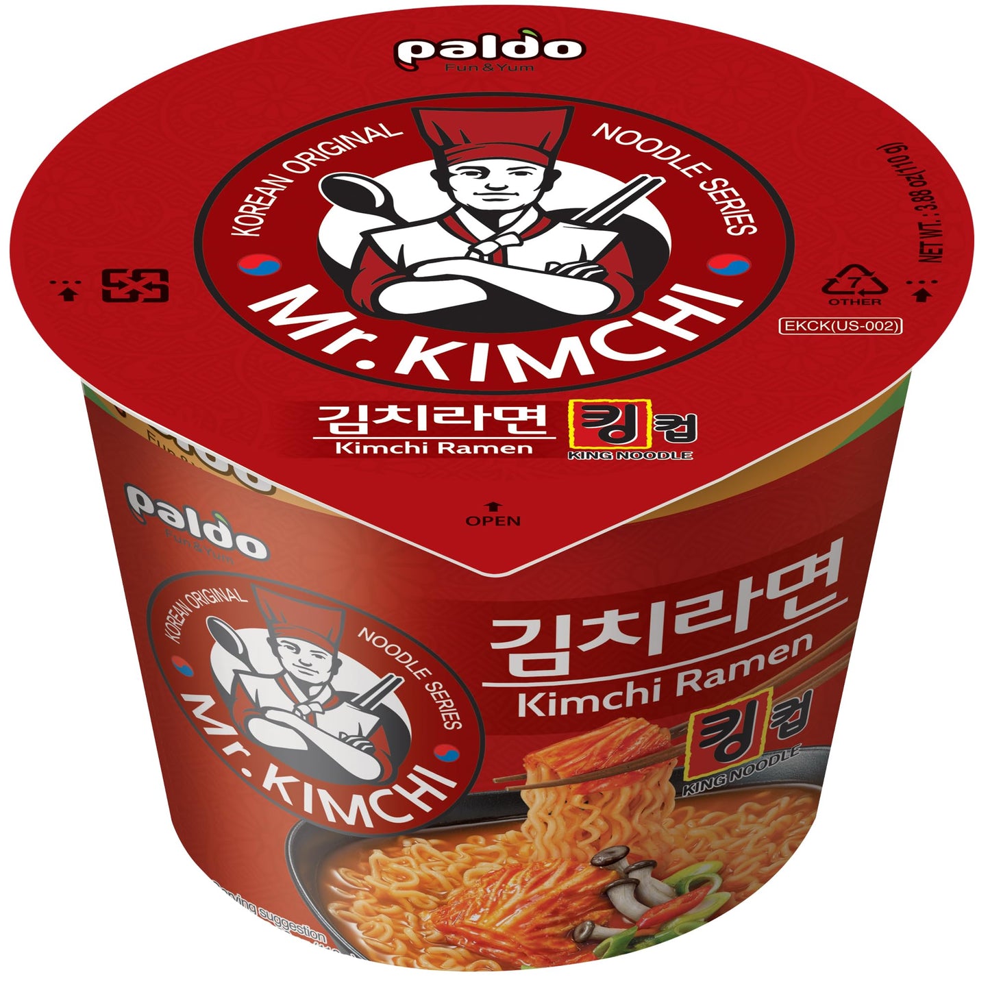 Paldo Fun & Yum Mr. Kimchi Ramen Instant Big Cup Noodles with Kimchi Based Spicy Broth, Best Oriental Style, Original Korean Ram