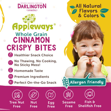 Whole Grain Cinnamon Crispy Bites, All-Natural Individually Wrapped Cinnamon Best Snacks for Classroom, Made in USA, 108 Count,