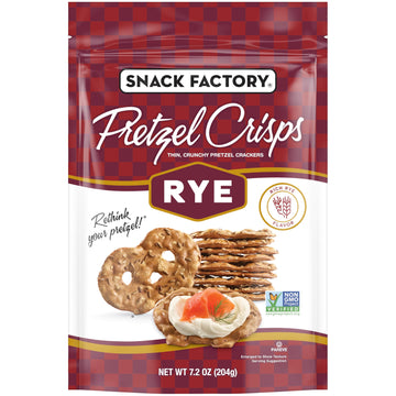 Snack Factory Pretzel Crisps Rye Pretzel Crackers, 7.2 Oz Bag