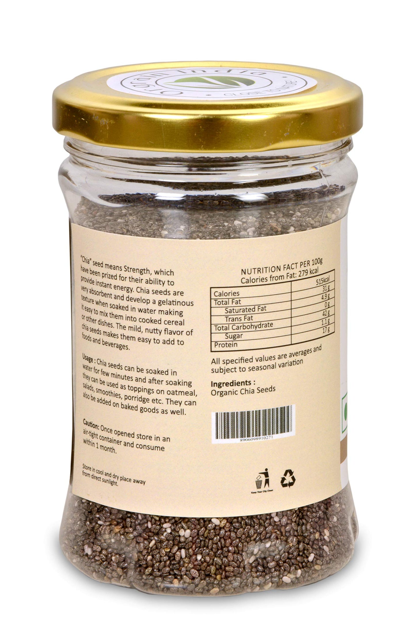 Orgrain India Certified Organic Chia Seeds 160G | Company-Owned Farmlands | Omega 3 | Fiber For Weight Loss