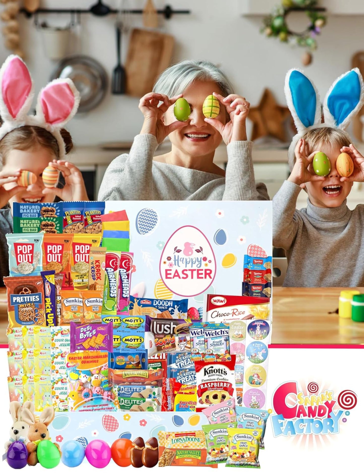 Easter Snack Box (106 Count) Filled With Candy, Treats And Bunny, Great Package For Family, Friends, Kids, Boys And Girls