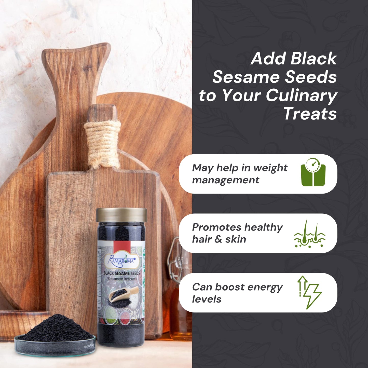 Ramaroma, Organic Black Sesame Seeds (100G/3.5Oz) Non-Gmo, Vegan | Raw Sesame Seeds | Sesamum Indicum | Sesame Seeds Whole Black