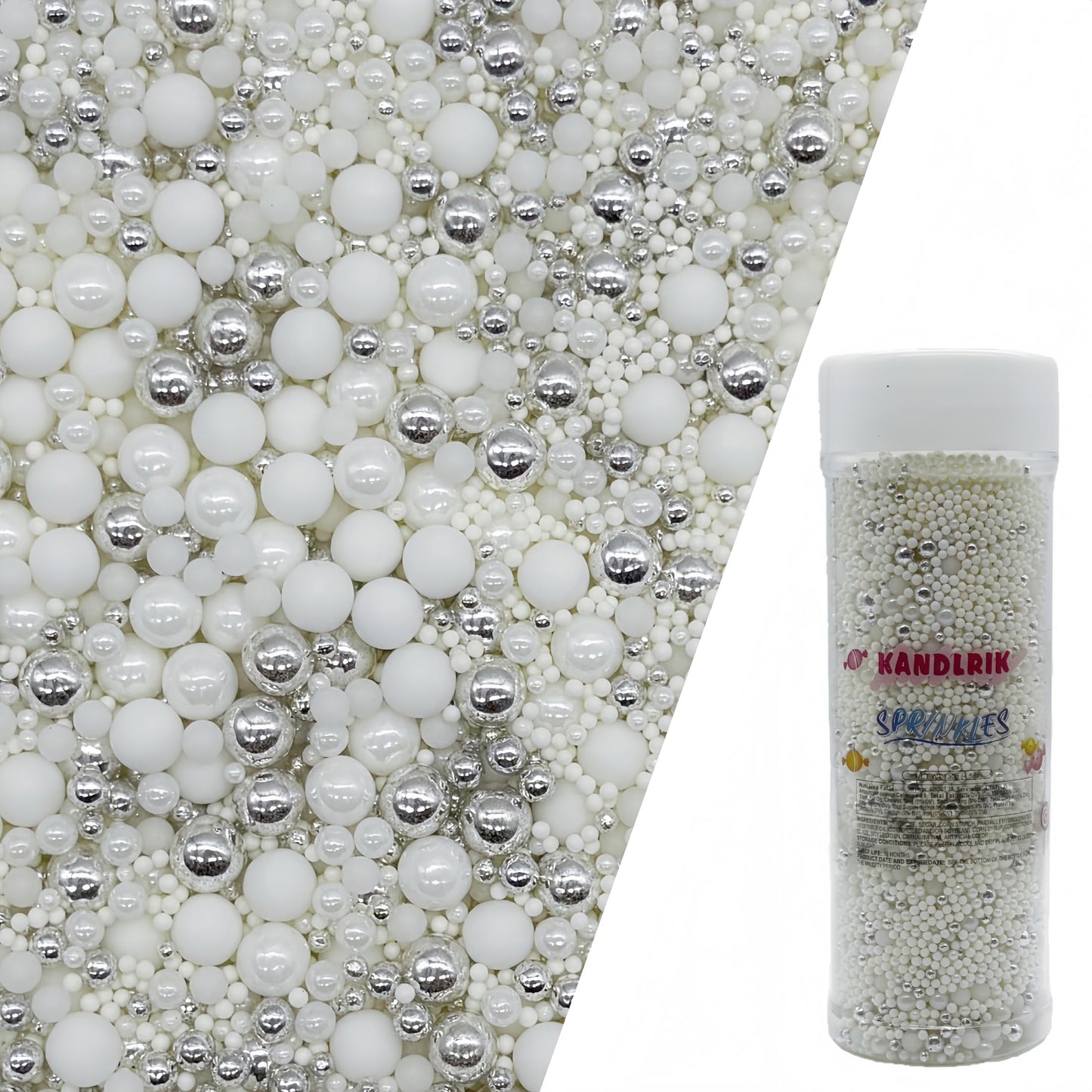 Edible White & Silver Sugar Pearls Sprinkles Candy Mix Size Pearls Cake Decorations Cupcake Toppers Decorating Perfect for Weddi