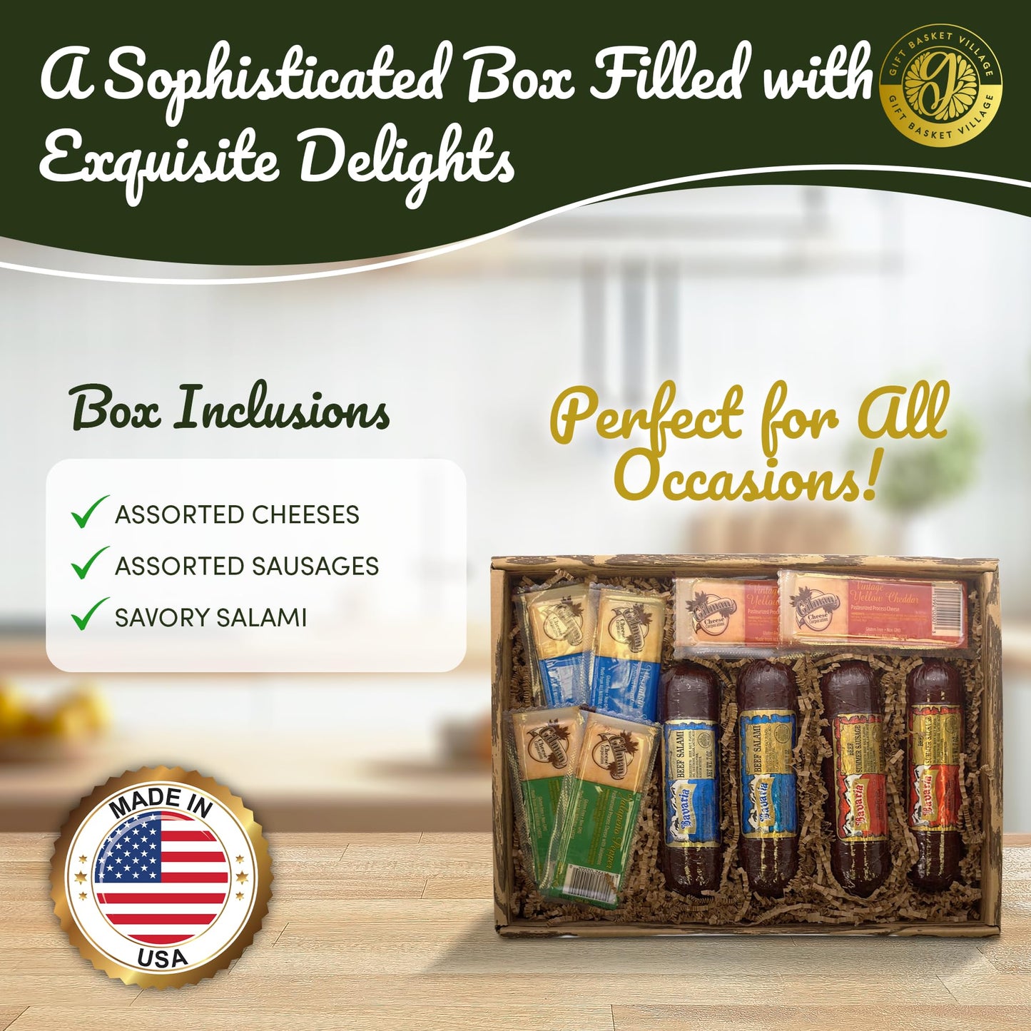 Gift Basket Village Cheese And Sausage Gift for Retirement - Gourmet Gift Baskets for Adults, Summer Sausage, Swiss Cheese, Sala