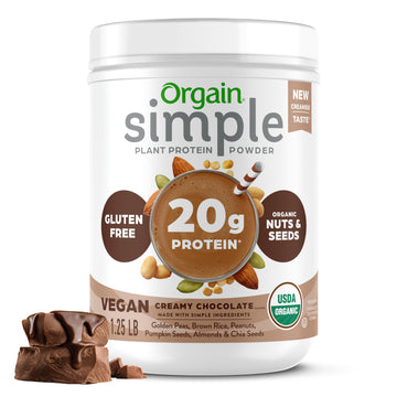 Orgain Simple Organic Vegan Protein Powder chocolate - 20g of Plant Based Protein Made with Fewer Ingredients and Without Dairy