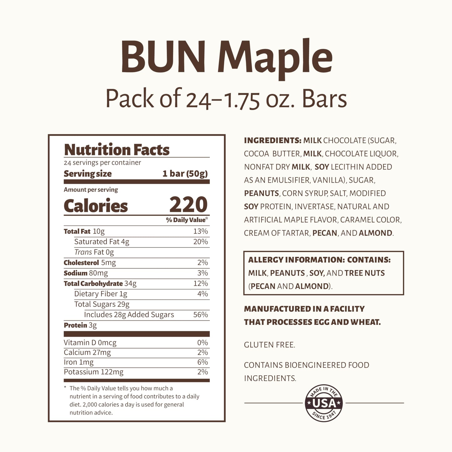 Pearson'S Maple Bun Cluster Bar | Roasted Peanuts, Real Milk Chocolate, And Maple Nougat | Pack Of 24 |Individually Wrapped