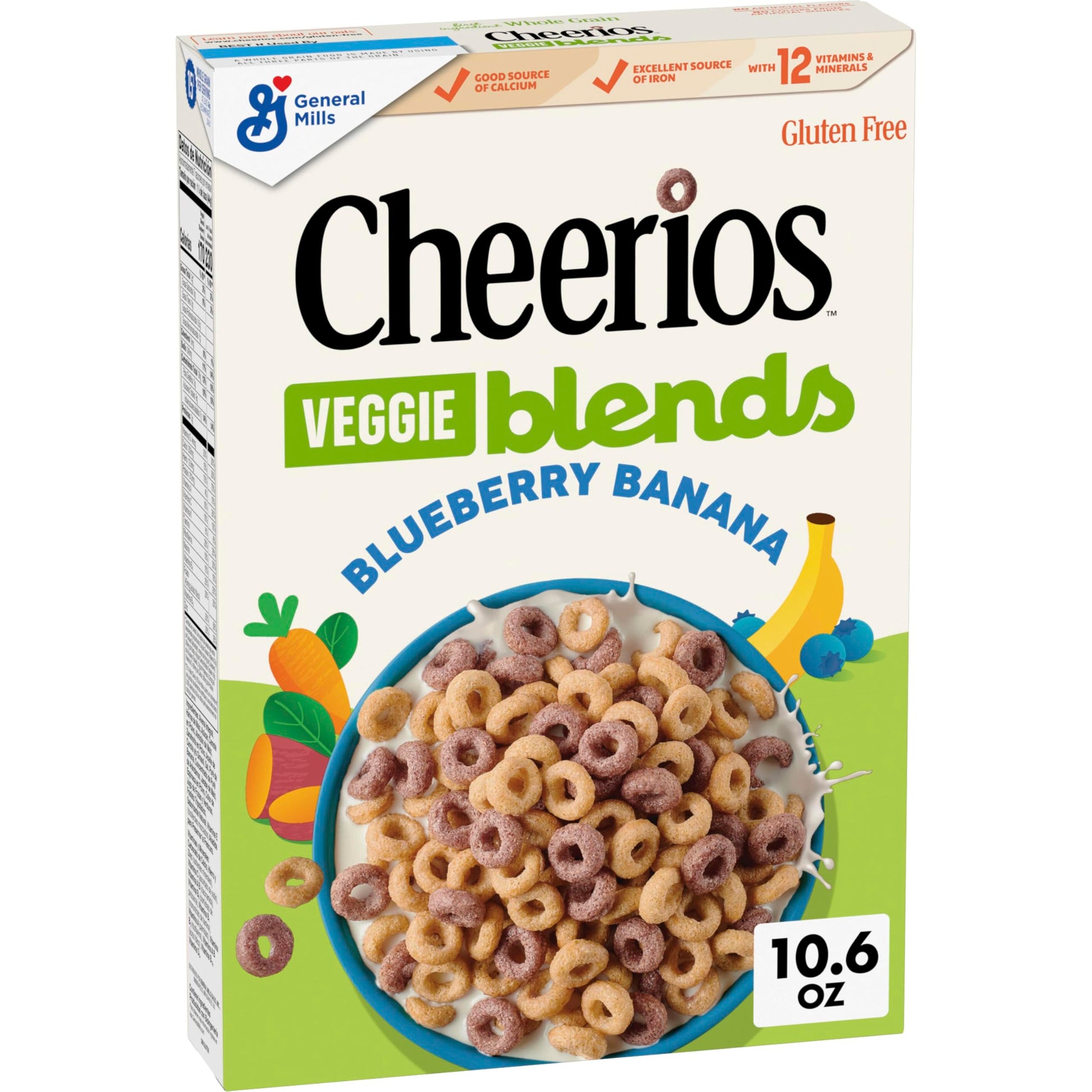 Cheerios Veggie Blends Breakfast Cereal, Blueberry Banana, Made with Fruits and Veggies, 10.6 oz