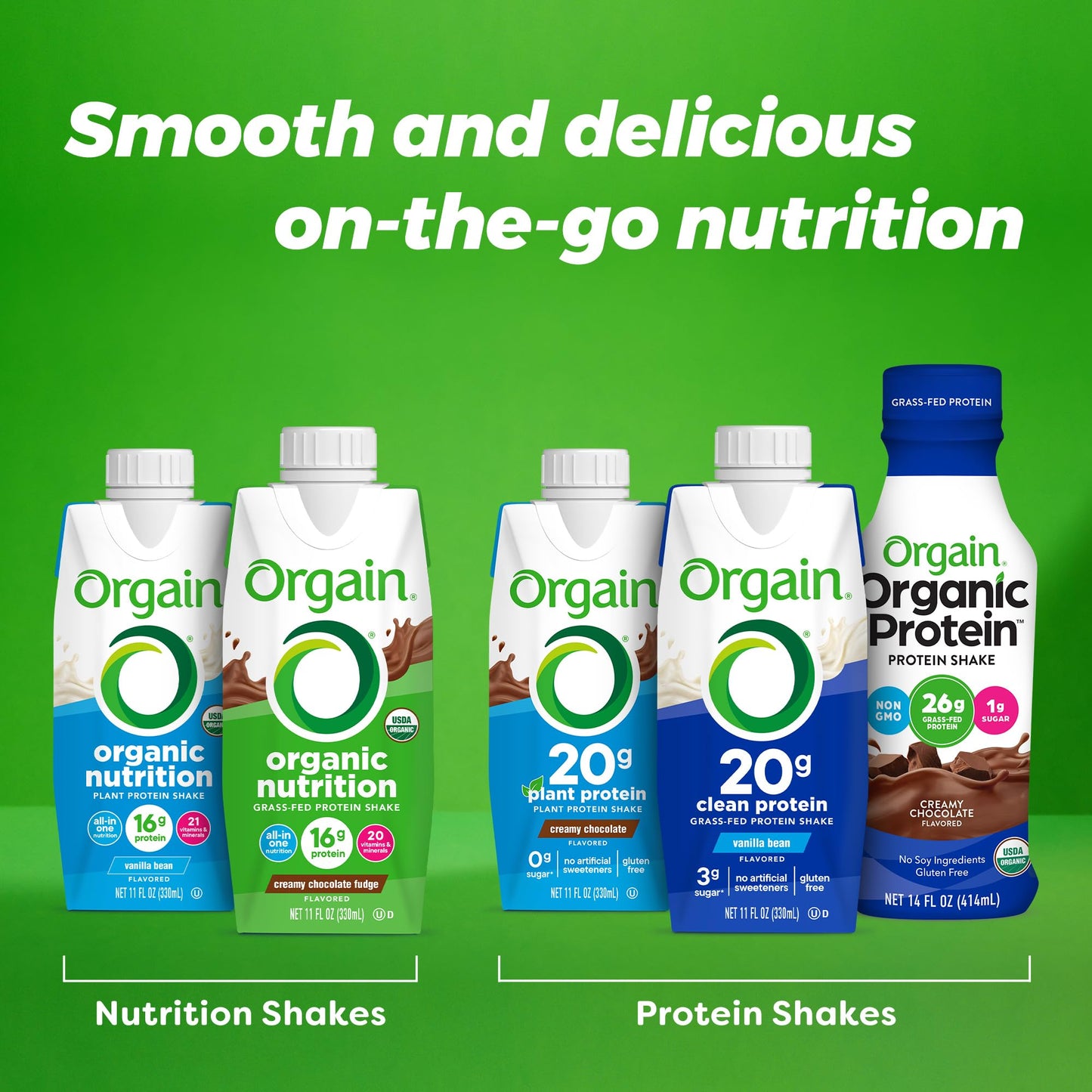 Orgain Organic Nutritional Protein Shake - 16g Grass Fed Whey Protein, 20 Vitamins & Minerals, 11 Fl Oz, Vanilla Bean, Pack of 12