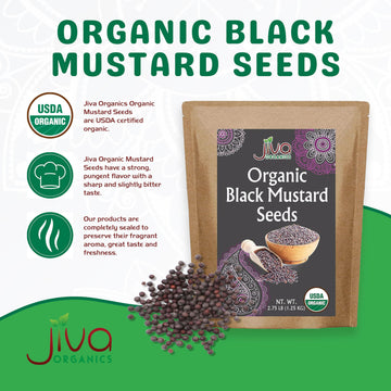 Jiva Organic Black Mustard Seeds Whole 2.75 Pound Bulk Bag - Non-GMO Keto Friendly, Non-Irradiated