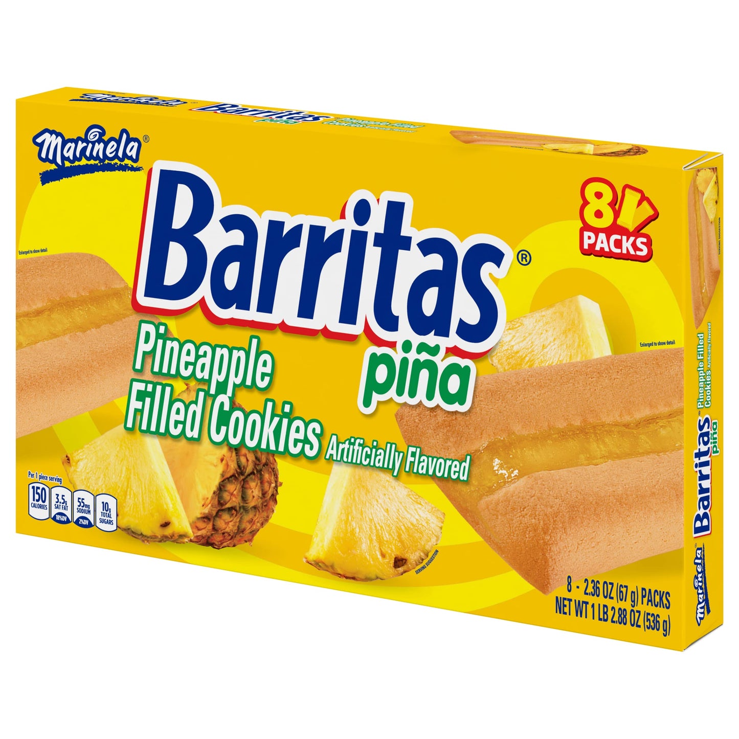 Marinela Barritas Piña Pineapple Soft Filled Cookie Bar | 1 Pack (8 Count)
