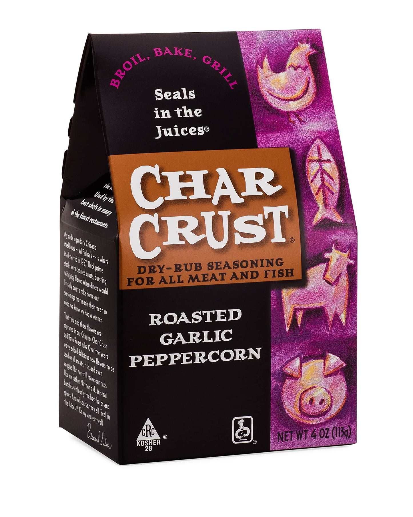 Char Crust Dry-Rub Seasoning Roasted Garlic Peppercorn 4-Ounce Boxes (Pack Of 6)
