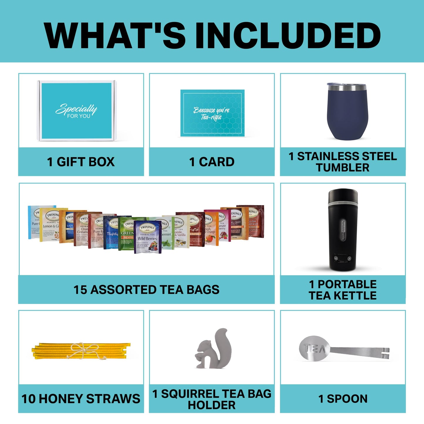 Modern Elegance Tea Set With Portable Kettle - 31-Piece Collection Featuring An Insulated Mug, Decaf Teas, Honey Sticks & Access