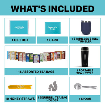 Modern Elegance Tea Set With Portable Kettle - 31-Piece Collection Featuring An Insulated Mug, Decaf Teas, Honey Sticks & Access