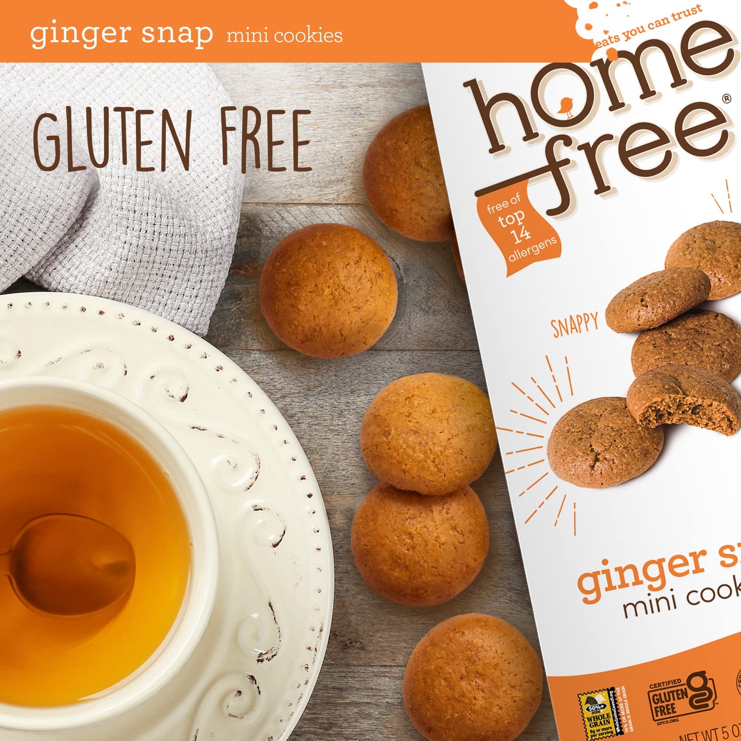 Homefree Mini Ginger Snap Cookies, Gluten Free, Nut Free, Vegan, School Safe And Allergy Friendly Snack, 5 Oz. (Pack Of 6)