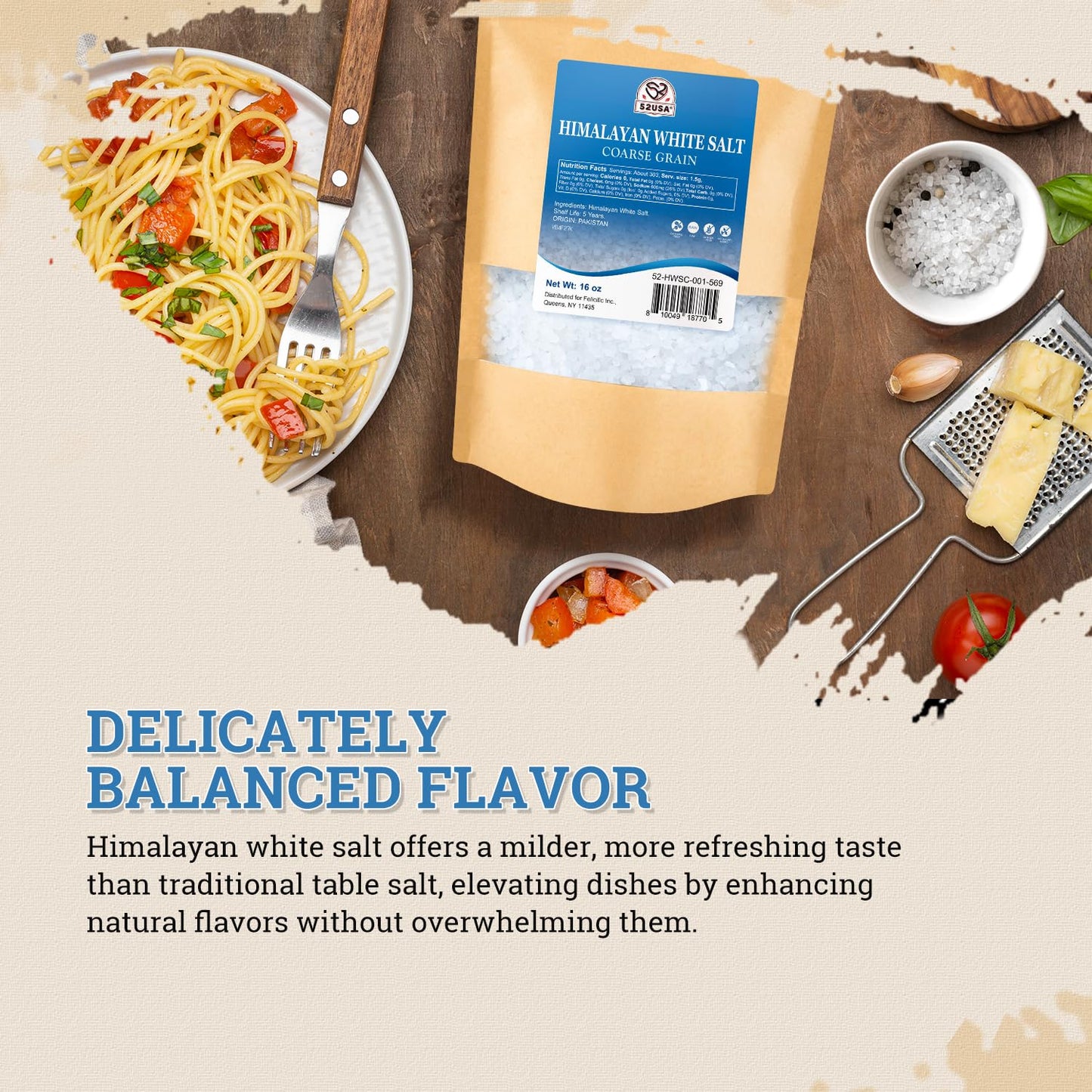 52USA Himalayan White Salt, Coarse Salt 16 oz (1 Pound), Salt for Grinder Refill, Non-GMO, All Natural Sea Salt, Kosher Salt (Pa