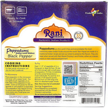 Rani Pappadums (Indian Lentil Wafer Snack) Black Pepper Papad 7Oz (200G) Approximately 15Pc, 7 Inches ~ All Natural | Gluten Fri