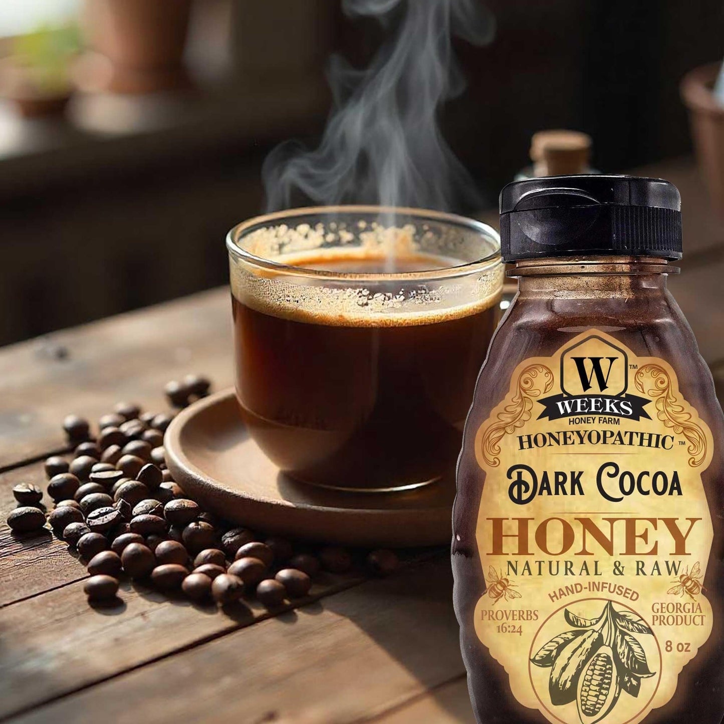 Weeks Honey Farm Honeyopathic Honey - Infused Supplements (8 Ounce, Dark Cocoa)