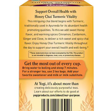 Yogi Tea Honey Chai Turmeric Vitality Tea - 16 Tea Bags Per Pack (4 Packs) - Organic Tea To Support Overall Health - Includes Ci