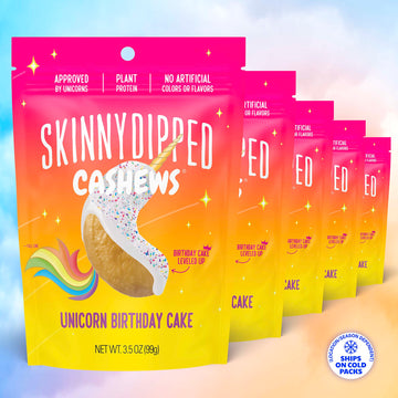 Skinnydipped Unicorn Birthday Cake Cashews, Healthy Snack, Plant Protein, Gluten Free, Resealable Bags, 3.5 Ounce (Pack Of 5)
