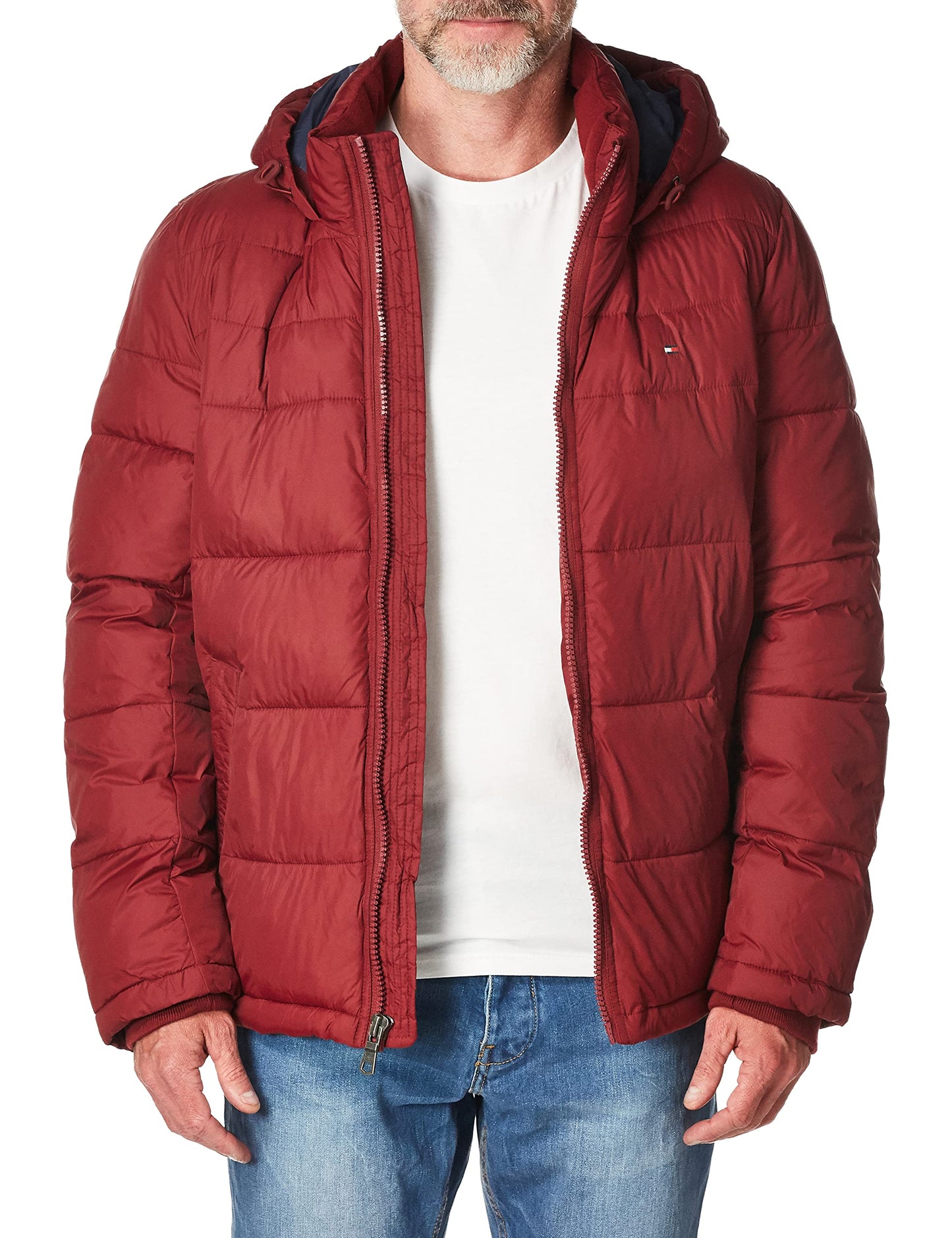 Tommy Hilfiger Mens Big Tall Hooded Puffer Jacket, Red, 4X Big