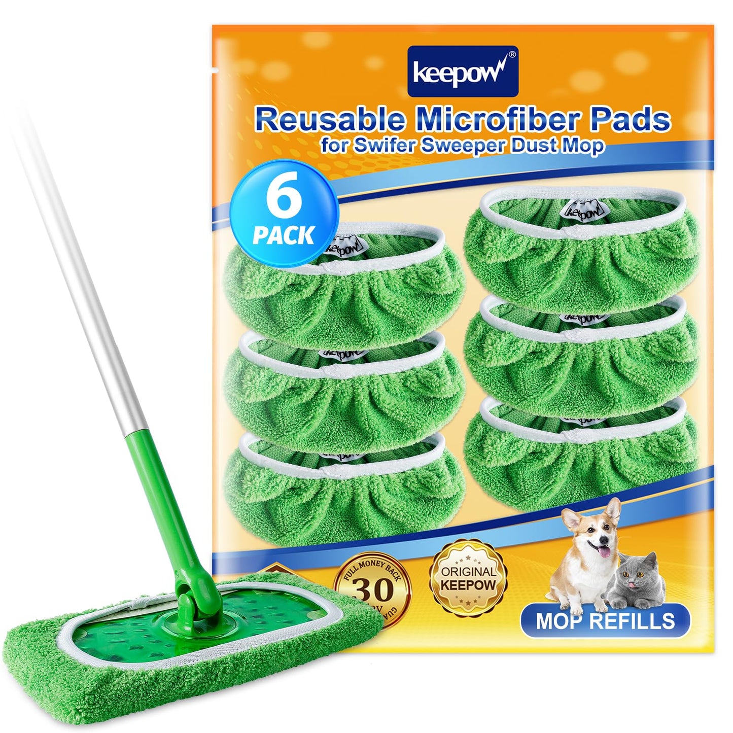 Keepow Reusable Wet Pads Refills Compatible With Swiffer Sweeper Mop, Dry Sweeping Cloths, Microfiber Wet Mopping Cloths For Har