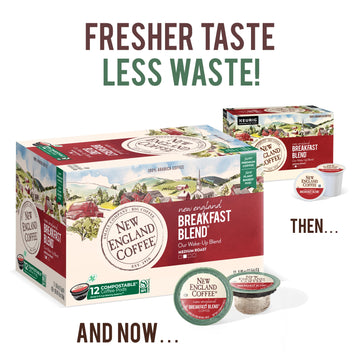 New England Coffee Breakfast Blend Medium-Roast K-Cup Pods, 12 Count (Pack Of 6), Rich Taste & Aroma