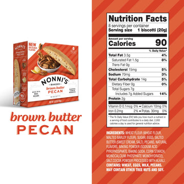Nonnis Brown Butter Pecan Biscotti, Nutty Pecan Cookie with Rich Browned Butter Flavor, 8 Individually Wrapped Bakery Snacks, 5