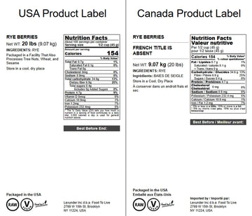 Food To Live Rye Berries, 20 Pounds - Whole Grain Powerhouse For Bread, Sourdough, Porridge, And Granola. Rich In Fiber And Nutr