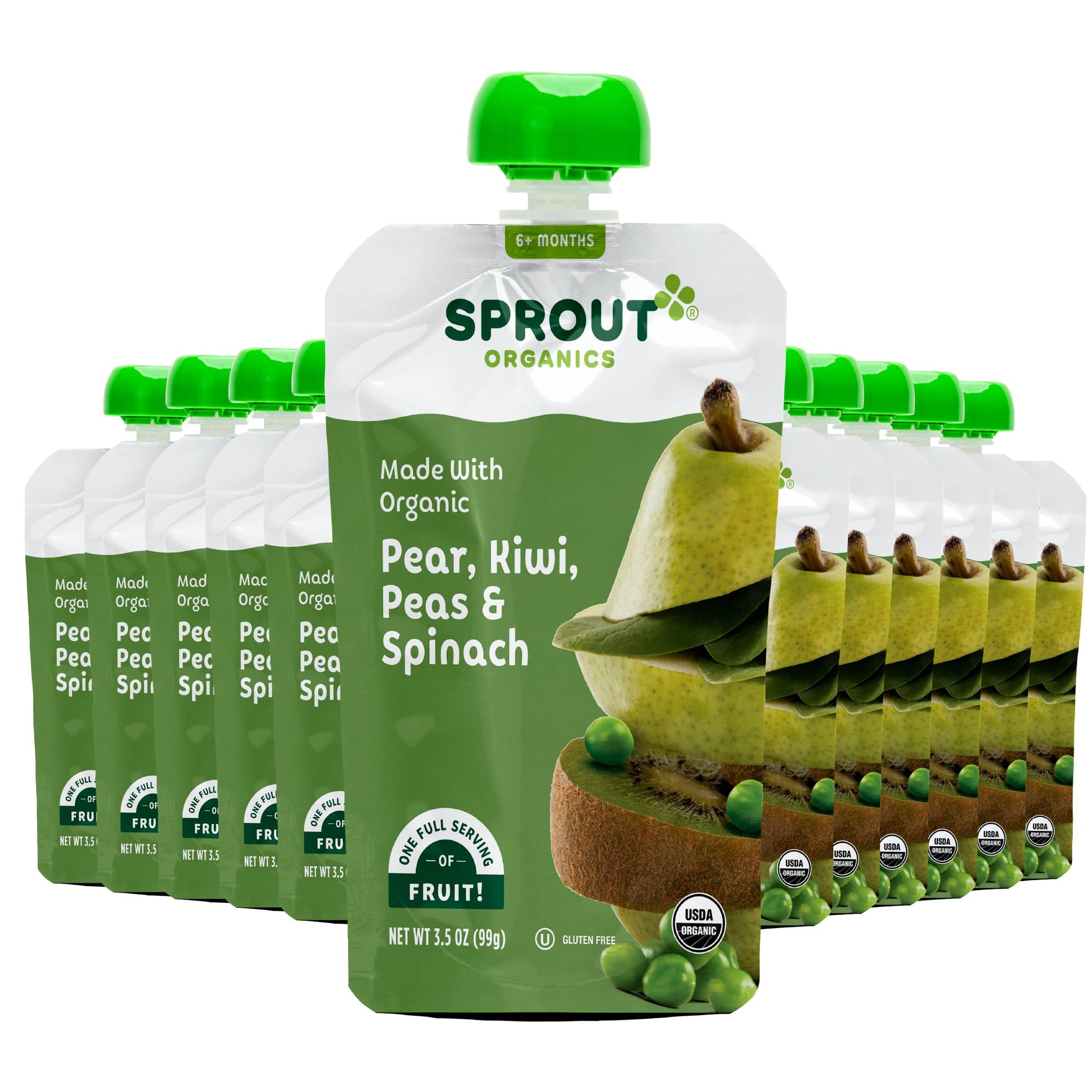 Sprout Organic Baby Food, Stage 2 Pouches, Fruit & Veggie Blend, Pear Kiwi Peas & Spinach, 3.5 Oz Purees (Pack Of 12)