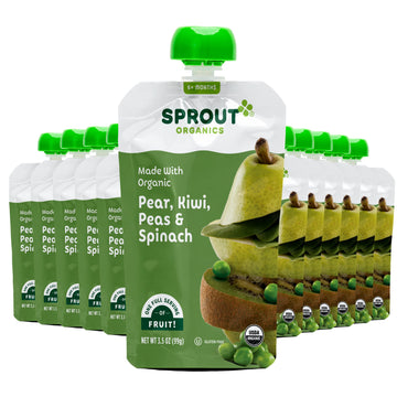 Sprout Organic Baby Food, Stage 2 Pouches, Fruit & Veggie Blend, Pear Kiwi Peas & Spinach, 3.5 Oz Purees (Pack Of 12)