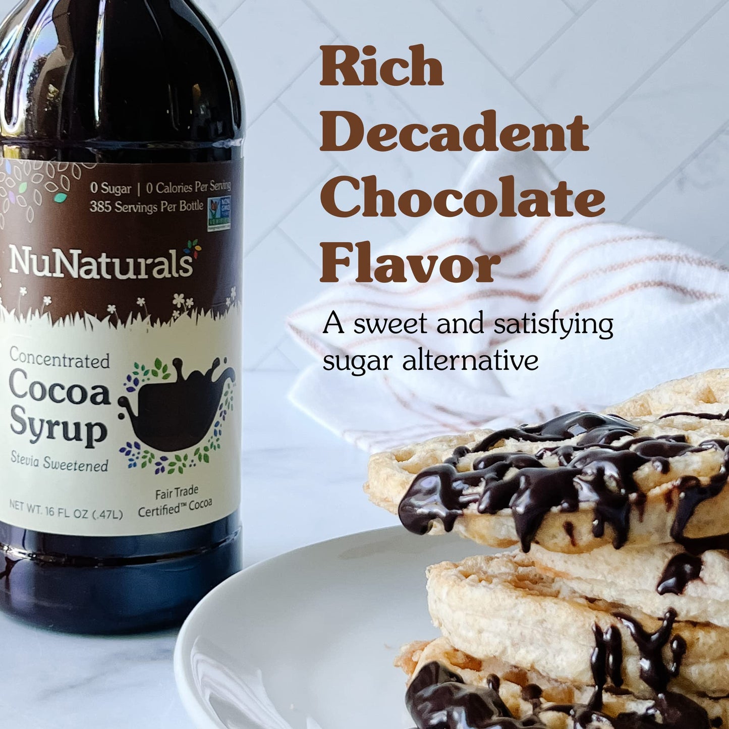 NuNaturals Stevia Syrup, Sugar-Free Sweetener, Plant-Based Sugar Substitute, Zero Calorie, Sugar-Free Syrup, Chocolate, 16 oz