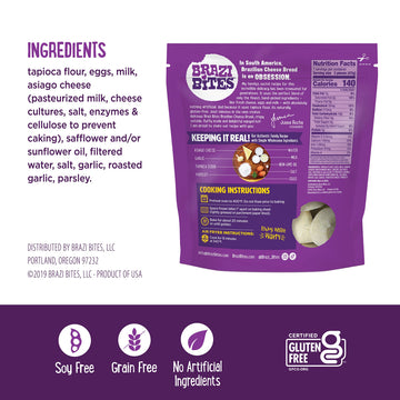 Brazi Bites Gluten-Free Brazilian Cheese Bread: Garlic Asiago | Vegetarian Frozen Bread Snacks | Soy-Free | No Artificial Ingred
