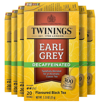 Twinings Decaffeinated Earl Grey Black Tea Individually Wrapped Bags, 20 Count (Pack Of 6), Flavoured With Citrus And Bergamot, Enjoy Hot Or Iced | Packaging May Vary