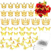 cridoz 163Pcs Flower Bouquet Accessories, 15Pcs Mini Crowns with 48Pcs Gold 3D Butterfly Decorations and 100Pcs Corsage Boutonni