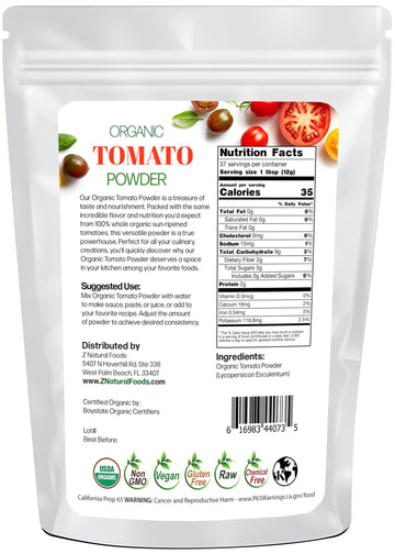 Z Natural Foods Organic Tomato Powder - Non-GMO, Vegan, Kosher - 1 lb
