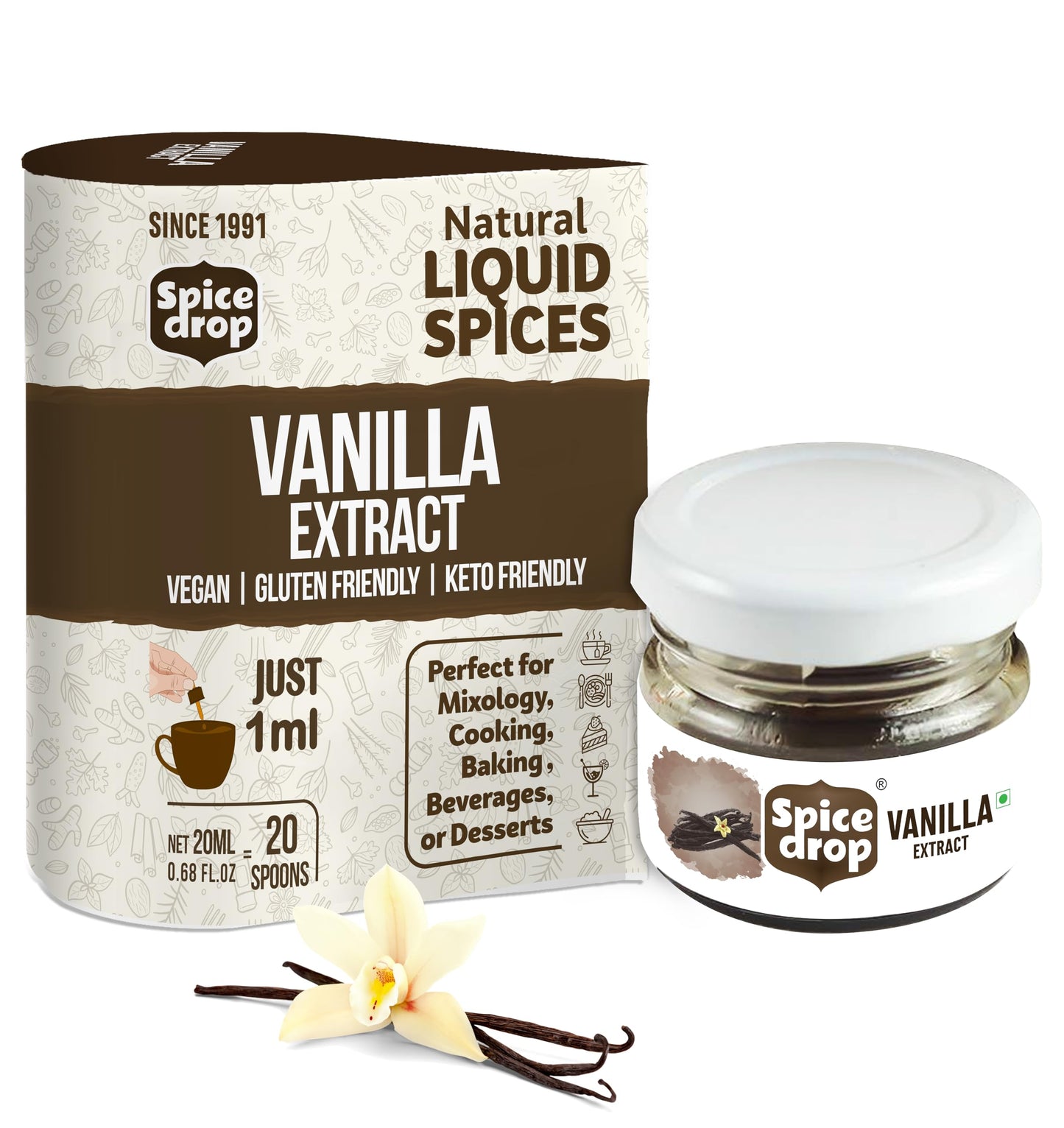 Spice Drop Vanilla Natural Extract | For Cooking, Baking, Food, Milk, Ice Cream, Cake | 20 Ml