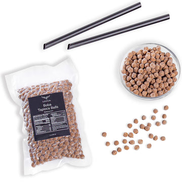 Boba Pearls | Tapioca Pearls | Locca Booba | 14 Oz (10 Servings) | Premium Easy To Cook | No Preservatives | With Straws And Bob