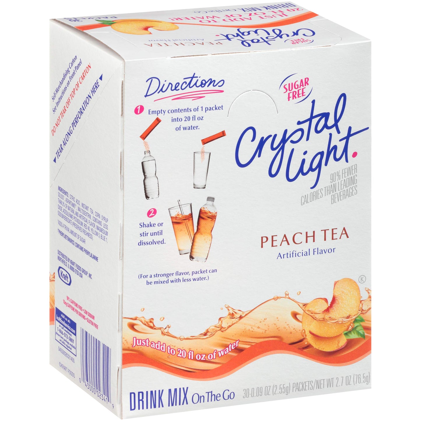 Crystal Light On The Go Single Serve Sugar-Free Peach Tea Mix, 2.7 Oz. Packets (120 Count, 4 Packs Of 30)