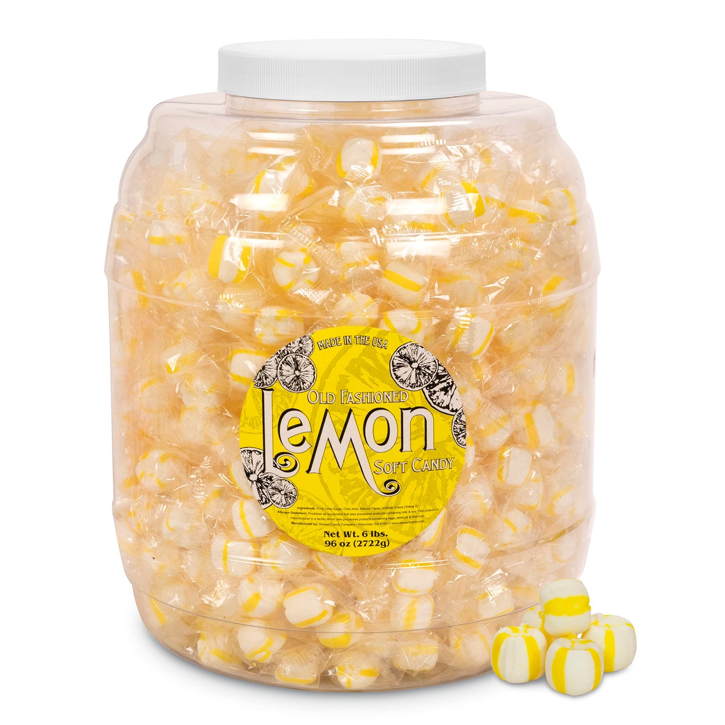 Stewart Candy Old Fashioned Pure Cane Sugar Candy Puff Balls -Made In The Usa (Lemon Flavor - 96Oz Jar)