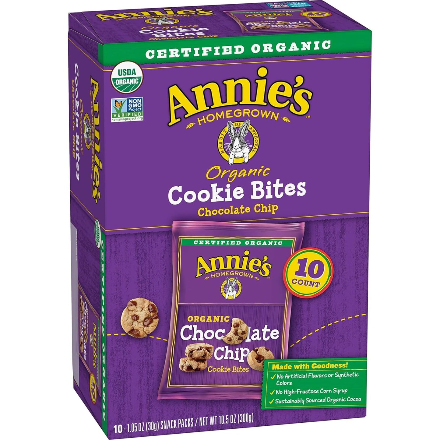 Annie'S Organic Chocolate Chip Cookie Bites, 10 Pouches, 10.5 Oz