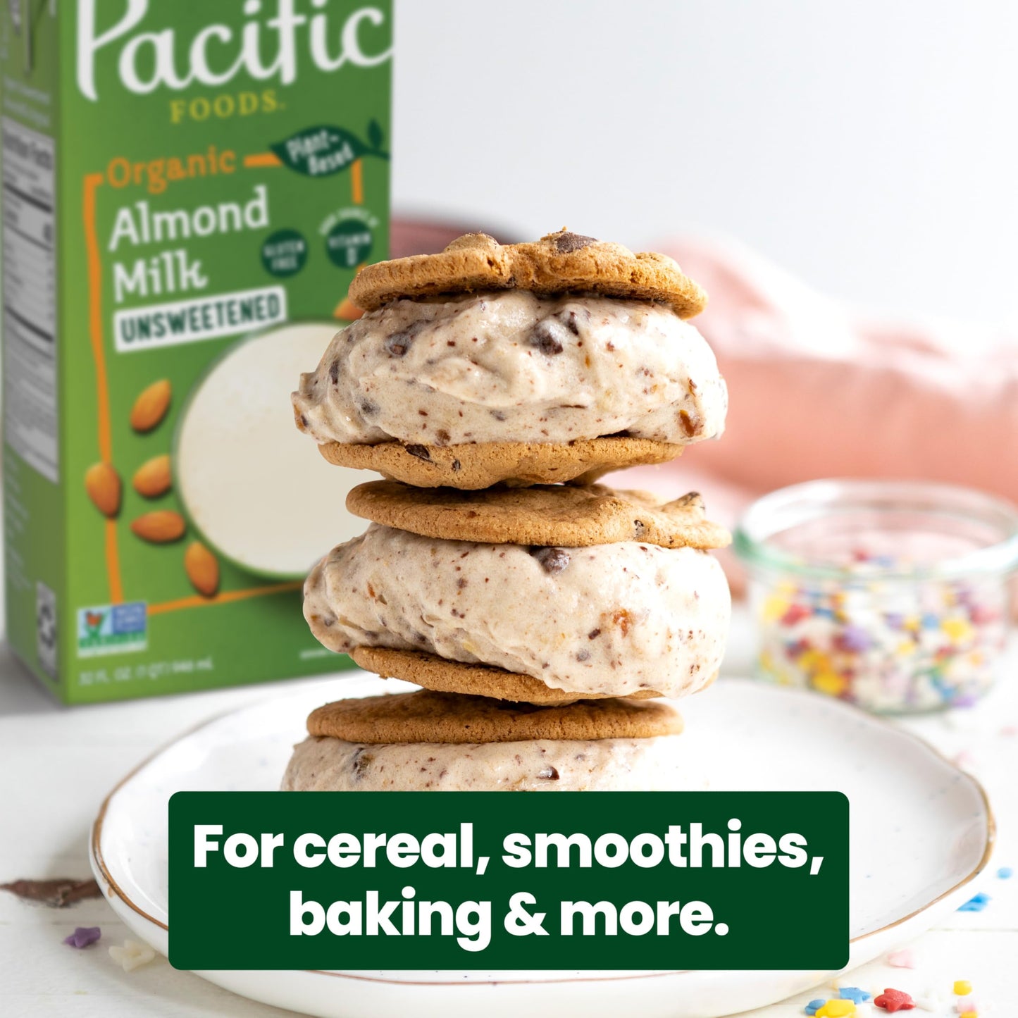 Pacific Foods Organic Unsweetened Almond Milk, Plant Based Milk, 32 Oz Carton