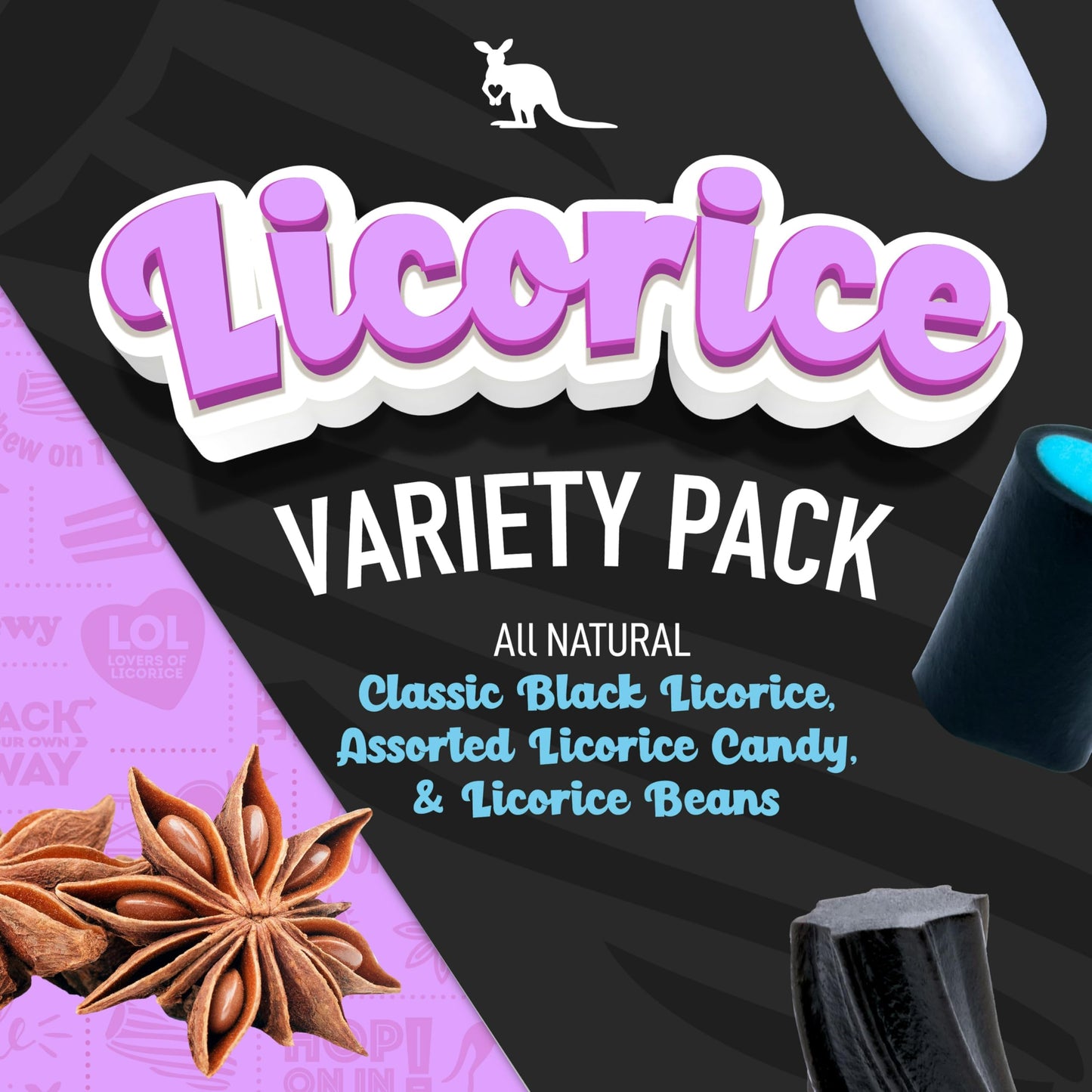 Wiley Wallaby Black Licorice Variety Pack - All Sorts, Black Beans & Black Classic Gourmet Australian Style Soft & Chewy Licoric