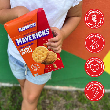 Mavericks Sandwich Crackers Peanut Butter - Plant-Based Peanut Butter Sandwich Snack Crackers, Whole Grain, Non-GMO - 6 Boxes (3
