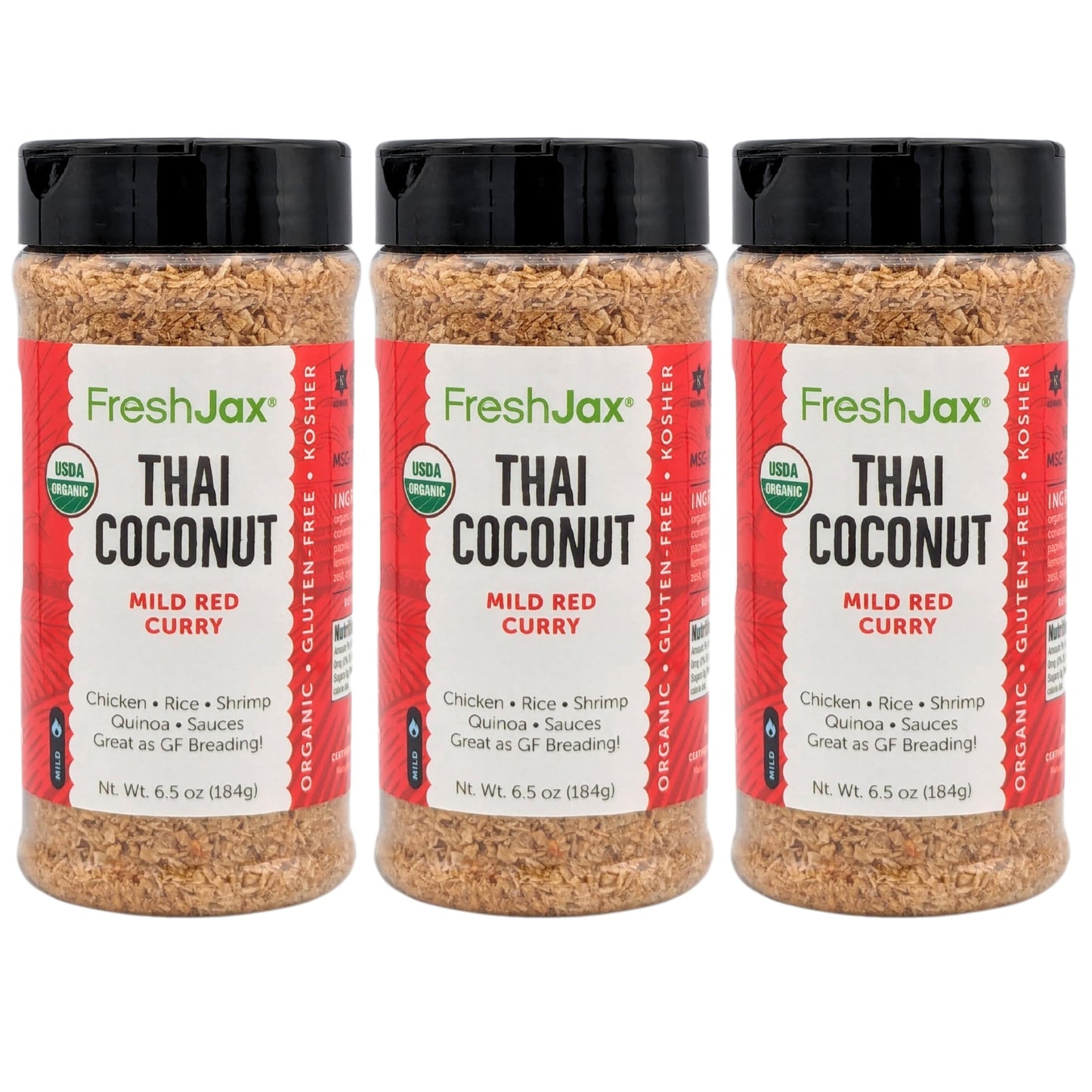 Freshjax Organic Thai Coconut Curry - Mild Red | 3 Extra Large 6.5 Oz Bottles | Non Gmo, Gluten Free, Keto, Paleo, Organic Red Curry Powder | Handcrafted In Jacksonville | Family Business Made In Usa