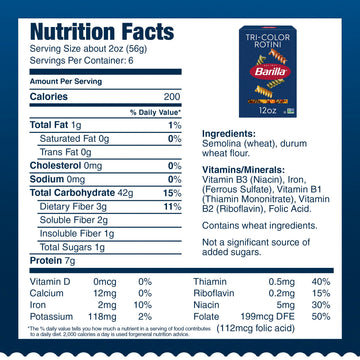 Barilla Tri-Color Rotini Pasta, 12 oz. Box - Non-GMO Pasta Made with Durum Wheat Semolina - Kosher Certified Pasta
