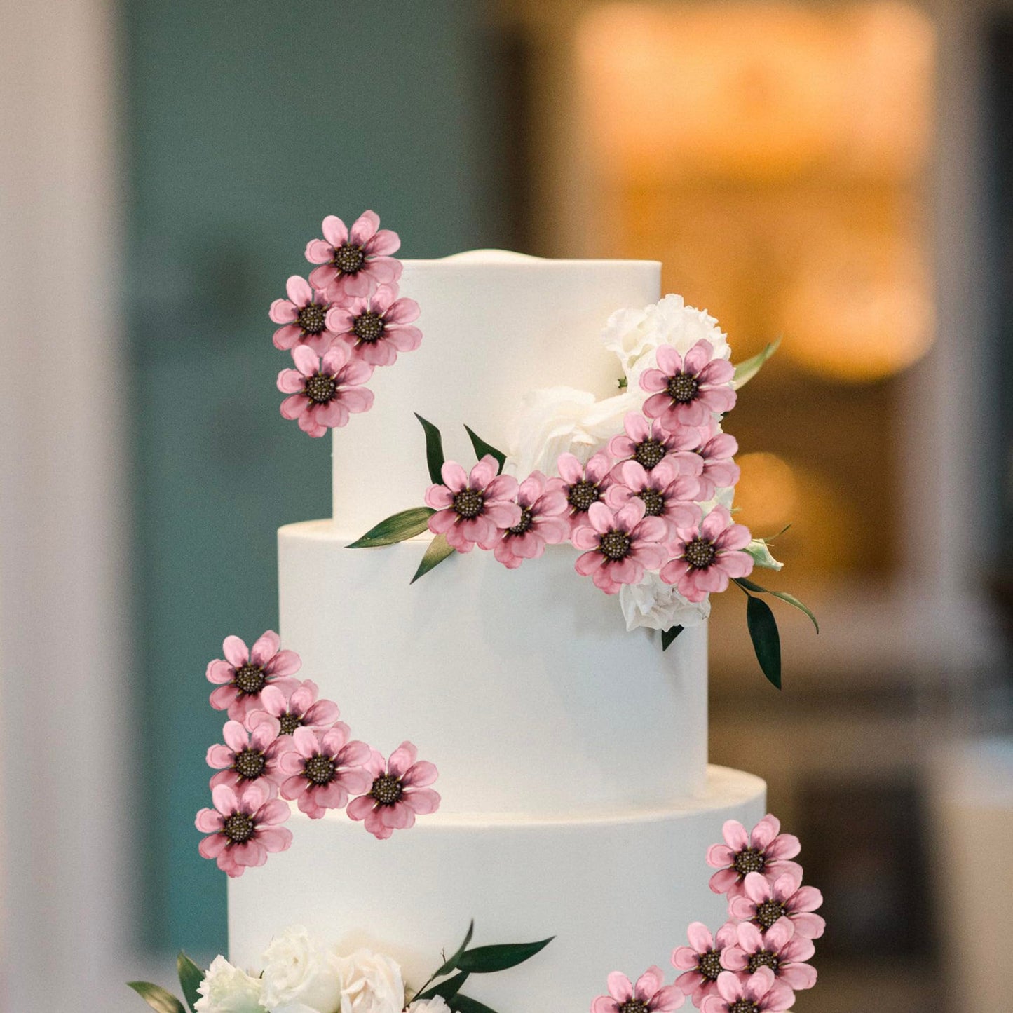 Rssta i Artificial Flowers Cake Topper, 9 Pack Pink Roses, 2.6 inches, Paper, Model XM848-pink white, Ideal for Weddings and Parties