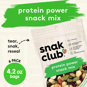 Snak Club Protein Power Snack Mix with Peanuts, Roasted Edamame, Dried Cranberries, Pumpkin Seeds, Almonds, and Cashews, Gluten-