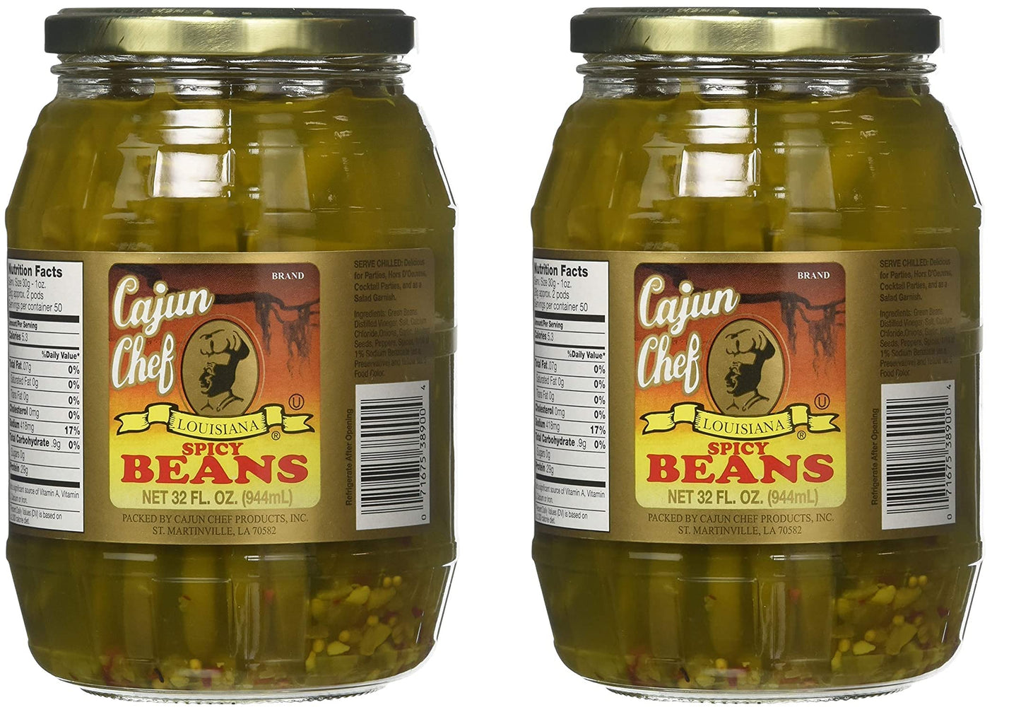 Cajun Chef Spicy Green Beans - 32 oz (Pack of 2) - Bold Flavor for Hors dOuevres and Salads