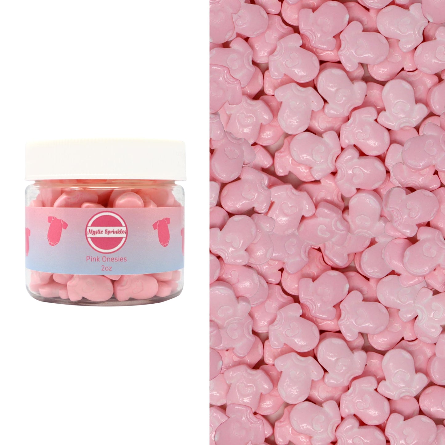 Mystic Sprinkles Baby Shower Themed Candy Shapes Sprinkles (Pink Onesies 2Oz Jar)